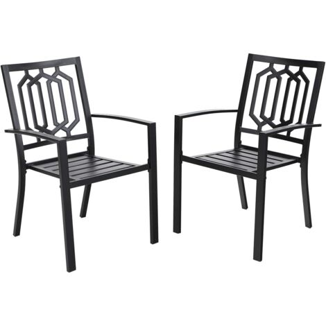 PHIVILLA Lot de 2 chaises de jardin en métal empilables pour l'extérieur et la terrasse Noir (4), 64 x 58 x 89 cm