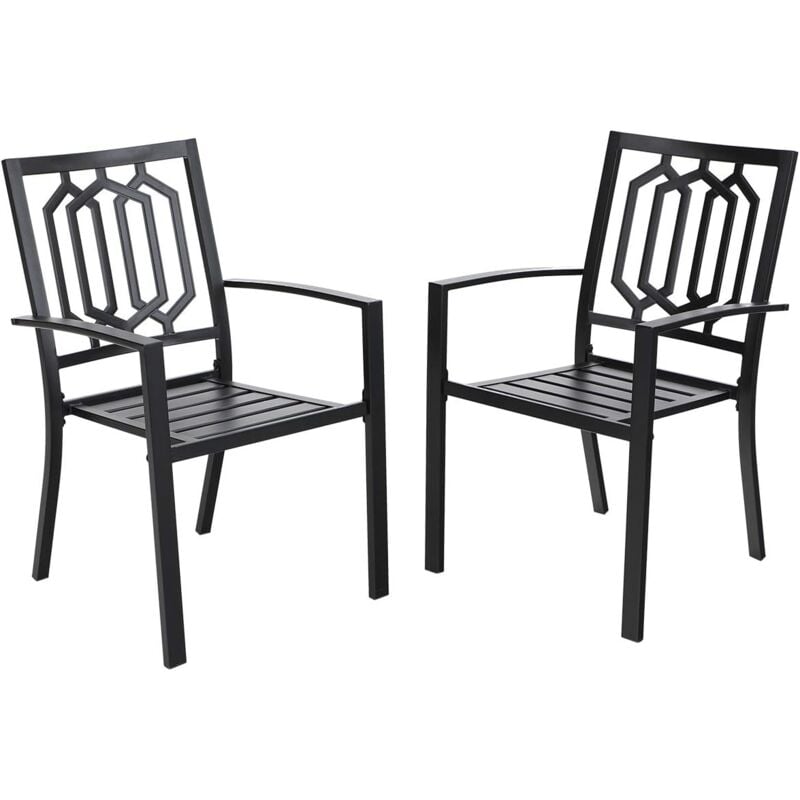 Chaises de salle à manger en métal pour le patio et l'extérieur Ensemble de 2 chaises de terrasse empilables pour le jardin, Classic Black2 - Phivilla