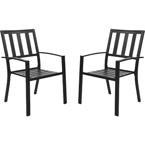 PHIVILLA Metal Patio Outdoor Dining Chairs Set of 2 Stackable Bistro Deck Chairs for Garden Backyard Lawn, Black