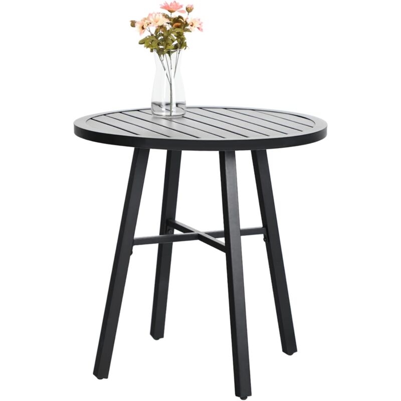 Outdoor Garden Side Table Bistro Coffee Table Metal Round Table Black - Phivilla