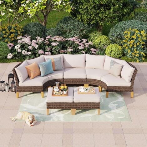 PHIVILLA Rattan Garten Loungemöbel Set für 5-7 Personen Gartensofa Balkonmöbel Sitzgruppe Terrasse Outdoor Balkon Sofa Sessel Hocker Ottomane mit Sitzkissen Wetterfest Einfache Montage