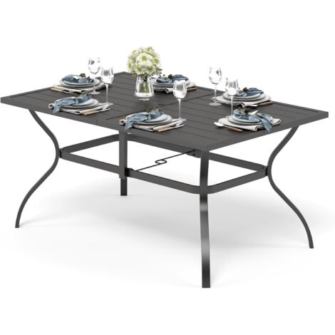 Phivilla – Table de jardin en métal noir 152 x 95 x 72 cm – Résistante aux intempéries et aux UV – Pour 6 à 8 personnes – Trou pour parasol - NOIR 94 D X
