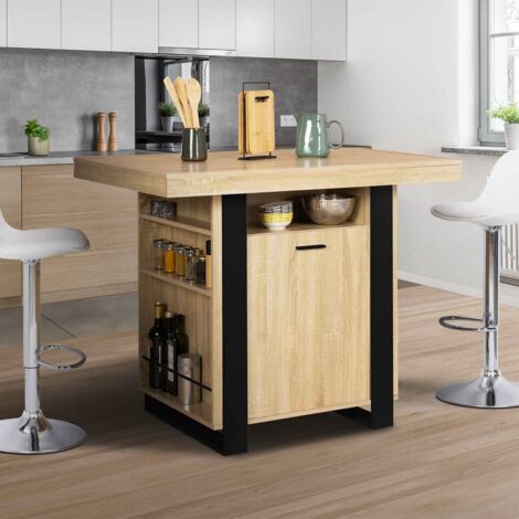 PHOENIX 110 cm madera y negro isla central con unidades de almacenamiento