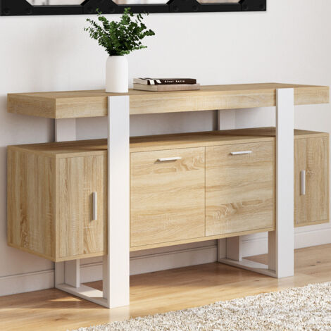 PHOENIX Aparador 4 puertas madera y blanco 140 cm