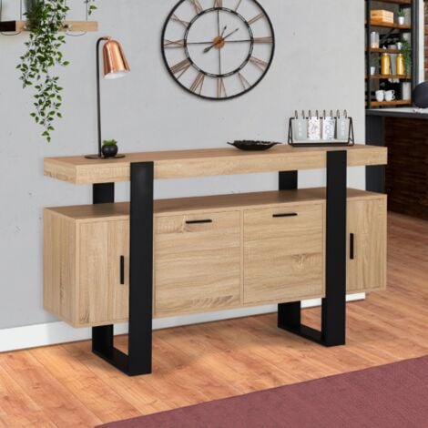 PHOENIX Aparador de 4 puertas en madera y negro 140 cm