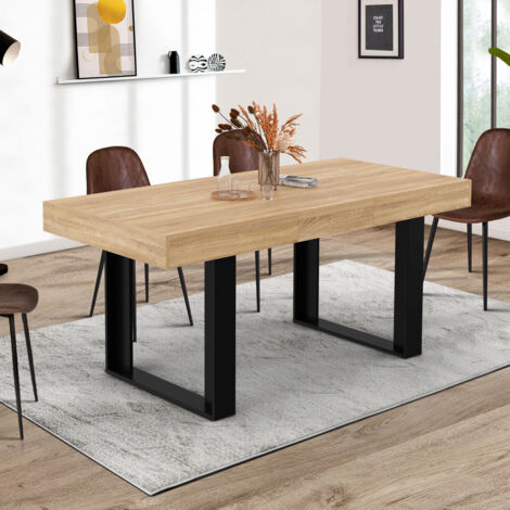 PHOENIX Mesa de comedor rectangular extensible para 4-6 personas en madera y negro 120 - 160 cm