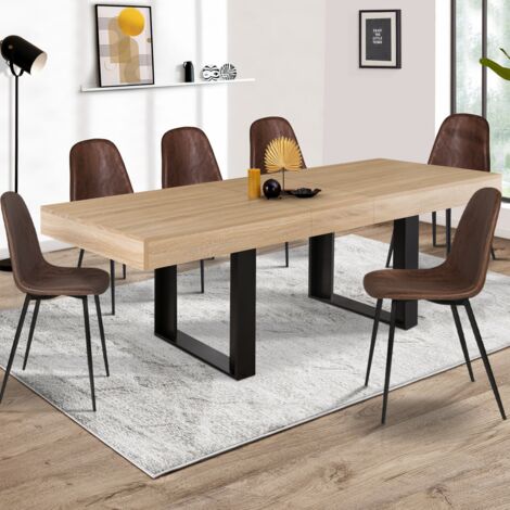 PHOENIX Mesa de comedor rectangular extensible para 4-8 personas, madera y negro 160-200 cm