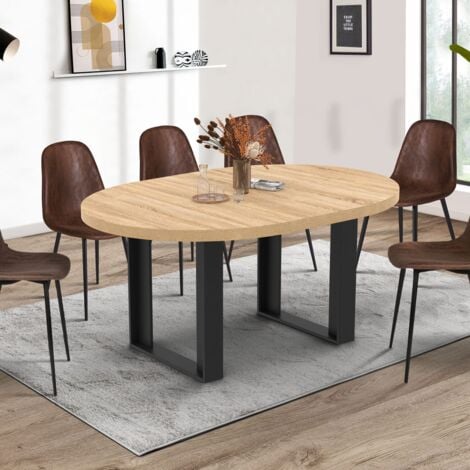 PHOENIX Mesa de comedor redonda extensible para 4-6 personas en madera y negro 110-150 cm