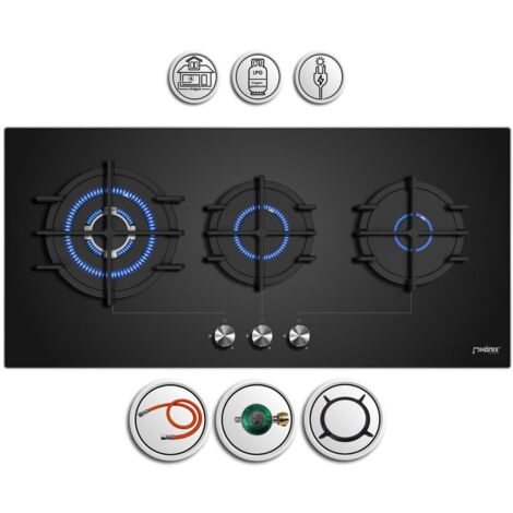 Phönix PG-903L Einbau Gaskochfeld 3 flammig Gaskochmulde Glas 90cm