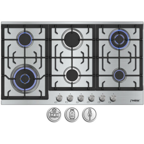 Phönix PS-906L Gaskochfeld 6 flammig Edelstahl 90cm Propan / Erdgas, H