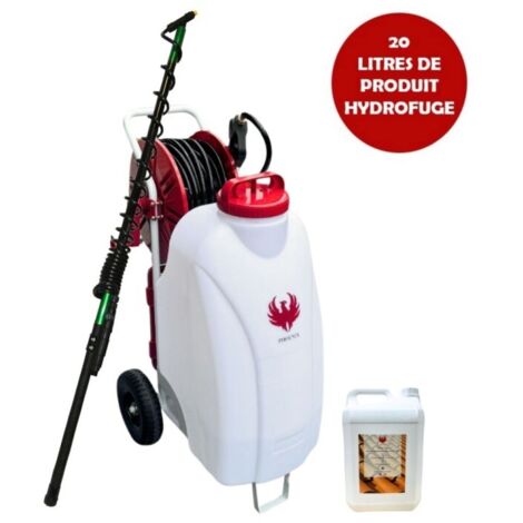 Phoenix – Pulvérisateur électrique 45L 6 bars – Débit 270 L/h – Tuyau 30m – Lance inox 40cm – Pack avec perche télescopique 5,4m et produit hydrofuge 20L