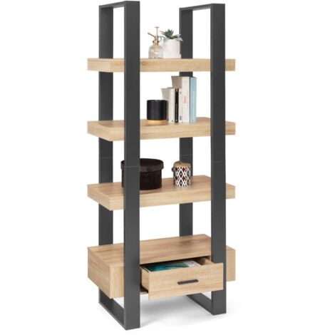 PHOENIX scaffale a 4 livelli in legno e nero con cassetto