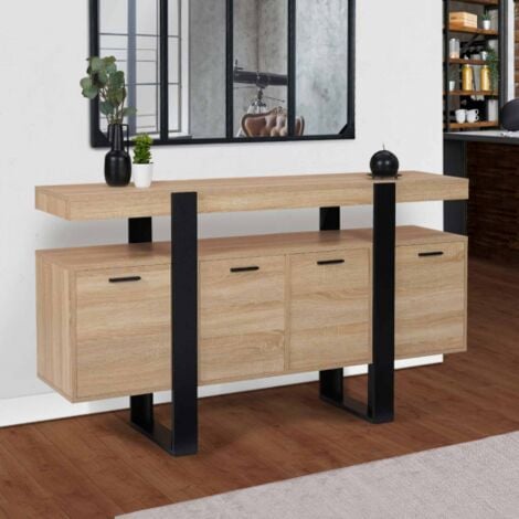 IDMARKET PHOENIX XXL Aparador de 4 puertas en madera y negro 160 cm