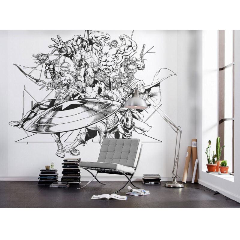 Komar - Poster géant intissé Avengers Noir et Blanc - 300 x 280 cm