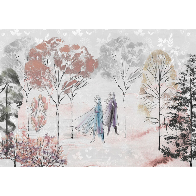 Komar - Photo murale autocollante - La Reine Des Neiges Elsa & Anna - Forêt Hivernale