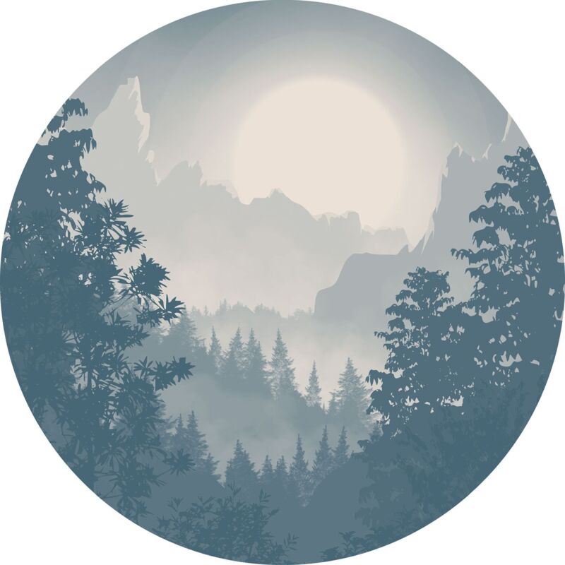 Komar - papier peint panoramique rond adhésif vallée bleu gris - Sanders & Sanders