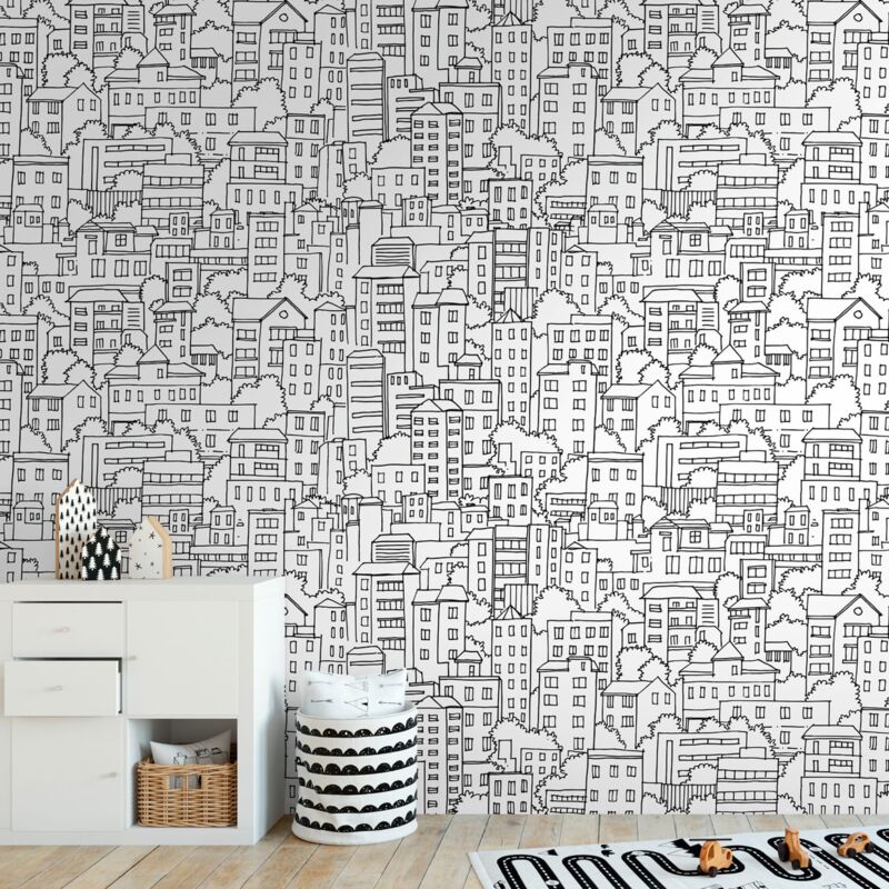 Profhome - Photo Wallpaper 398601 Hot Embossed Non-woven Wallpaper Smooth With Pattern For Kids Matt Black White 1.59 M X 2.8 M