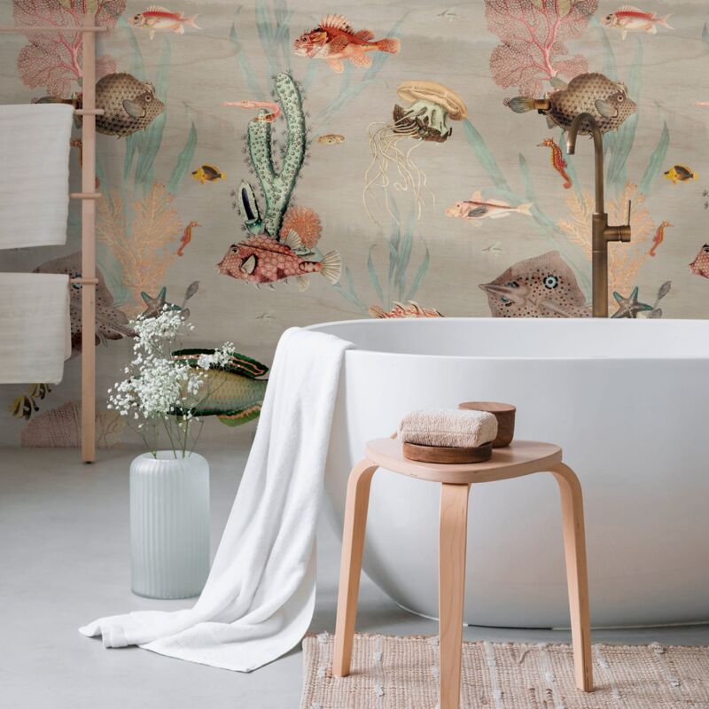 Profhome - Photo Wallpaper 398711 Hot Embossed Non-woven Wallpaper Smooth With Pattern For Kids Matt Grey Pink Green 1.59 M X 2.8 M