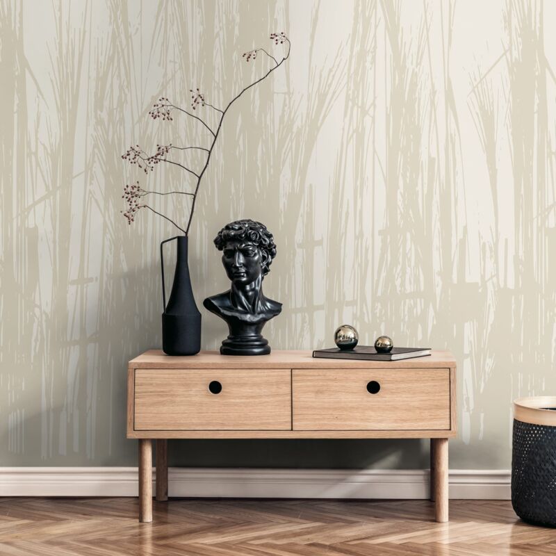 Profhome - Photo Wallpaper 398781 Hot Embossed Non-woven Wallpaper Smooth With Floral Ornaments Matt Beige Sandy Beige Oyster White 1.59 M X 2.8 M