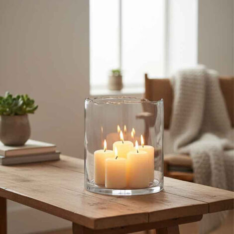 Photophore bord irrégulier verre transparent 26x26x27cm