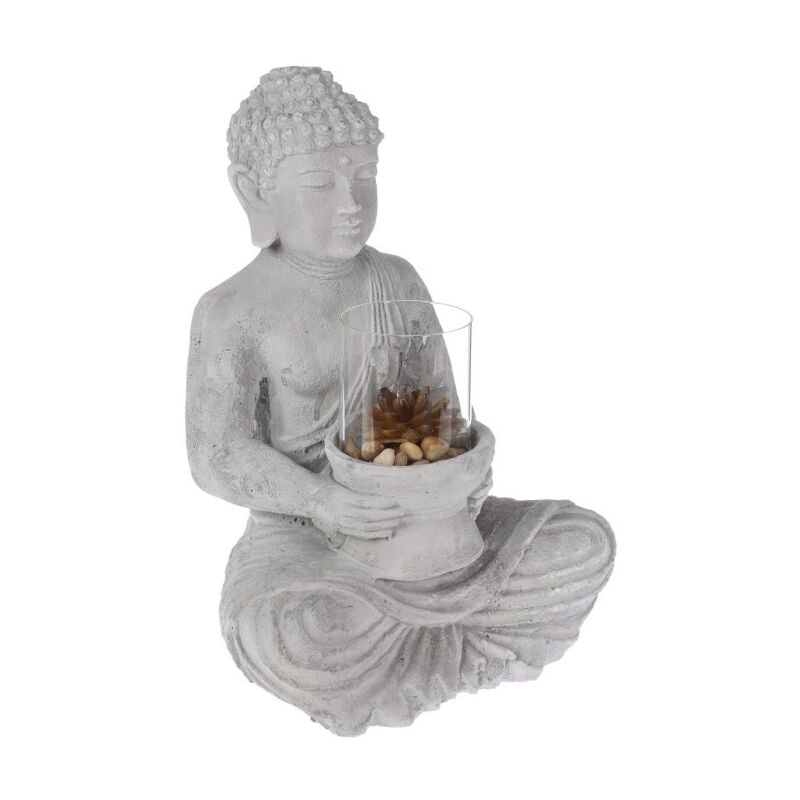Photophore en Ciment 'Bouddha Assis' 40cm Gris