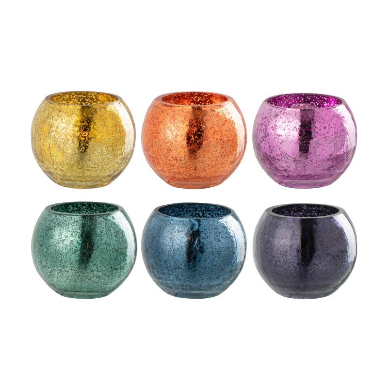 Lana Deco - Photophore boule en verre craquelé multicouleur 10x10x7.5 cm