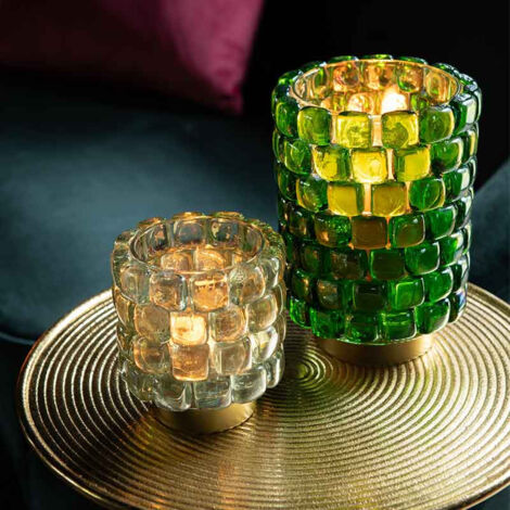 Photophore carré mosaïque verre vert 15x15x20cm