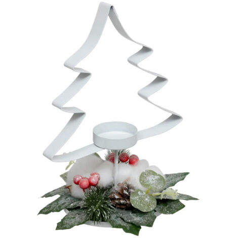 Photophore Déco en Métal "Sapin de Noël" 25cm Blanc