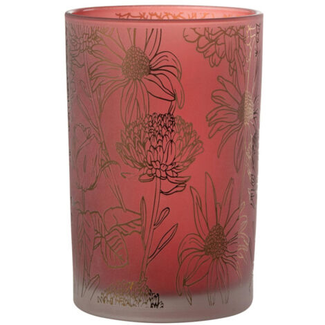 Photophore Déco en Verre Mat "Fleurs" 18cm Rouge