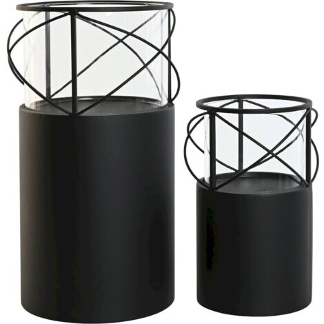 Photophore design loft en métal noir et verre ambiance moderne - Noir mat et verre transparent
