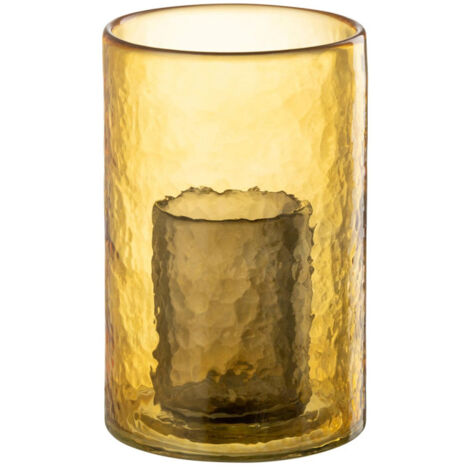 Photophore Double en Verre "Hurricane" 20cm Jaune
