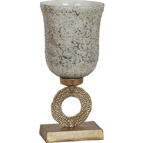 Photophore élégant en verre texturé et base métal doré - Or satiné et verre texturé argenté