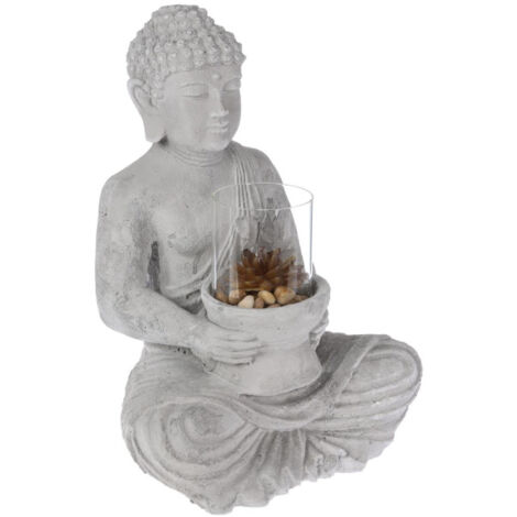 Photophore en Ciment "Bouddha Assis" 40cm Gris
