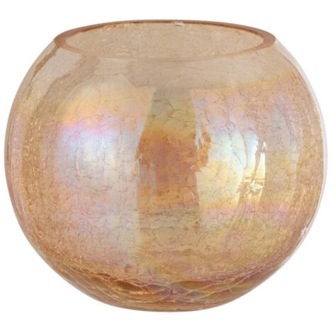 Photophore en Verre "Boule Craquelée" 20cm Ambre