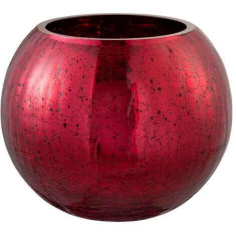 Photophore en Verre "Boule Craquelée" 20cm Rouge
