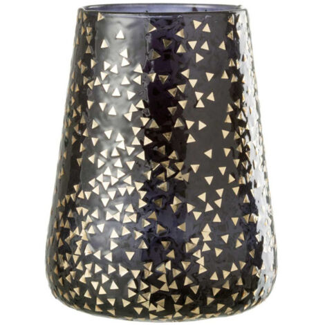 Photophore en Verre "Triangle" 23cm Noir & Or