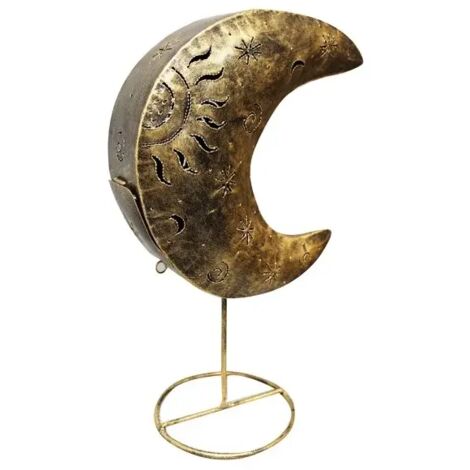 Photophore H. 37 cm lune en métal peint doré - LUNA GOLD