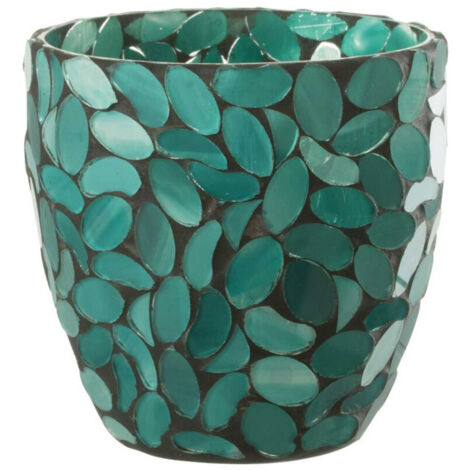Photophore Mosaïque en Verre "Rico" 10cm Bleu Azur
