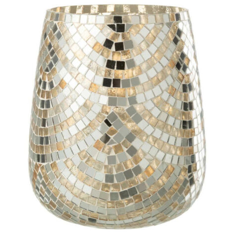 Photophore Mosaïque "Linda" 21cm Argent & Or