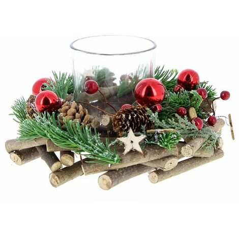 Photophore Noël 1 support bougie Ø19cm - Houx et Pin - SILUMEN