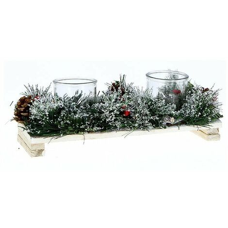 Photophore Noël 2 support bougie 35x135x5cm - Houx et Pin - SILUMEN