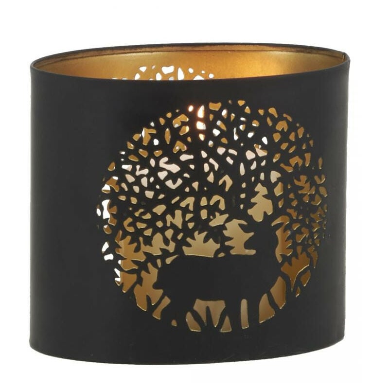 Photophore ovale en métal laqué cerf