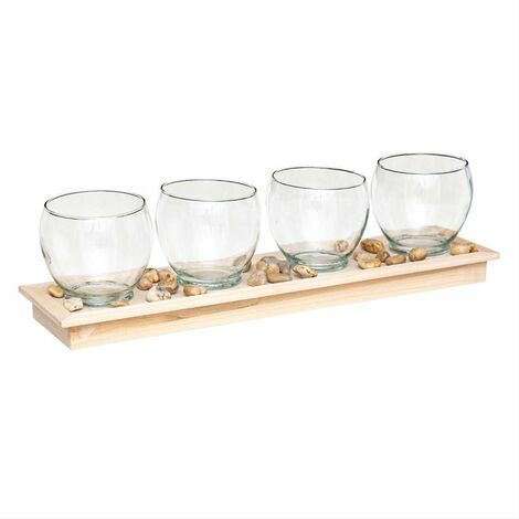 Photophore Verre 4 Bougies sur Plateau en Bois - SILUMEN