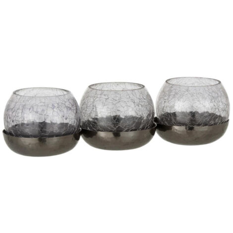Photophore Verre Craquelé "3 Boules" 27cm Noir