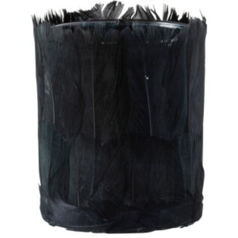 Photophore verre et plumes noires Ysarg 8cm