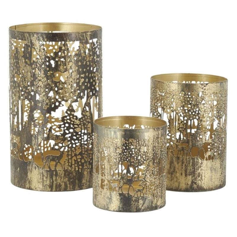 Photophores Cerf en métal doré antique (lot de 3)