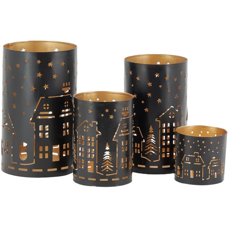 Photophores en métal noir et doré Maison (lot de 4)