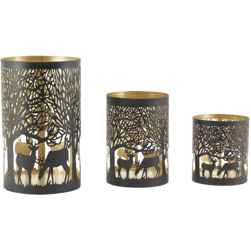 Photophores en métal Cerfs (Lot de 3)