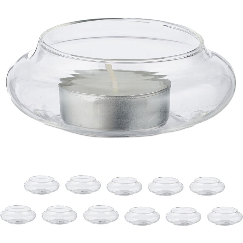 Relaxdays - Photophores flottants en lot de 12, décoration de table, fête, mariage, étang, verres votifs, transparents