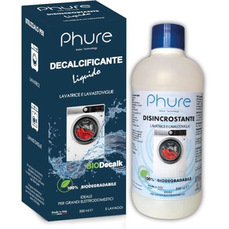 PHURE BIO DECALK Cura Lavatrice, Disincrostante, Decalcificante, Sgrassante e detergente universale per lavastoviglie e lavatrice naturale e biocompatibile 500ml